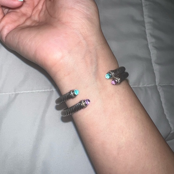 David Yurman Cable Classics Bracelet Sterling Silver Amethyst & Pavé Diamonds - Picture 6 of 9